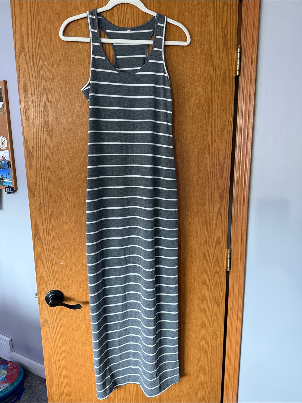 Gray Striped Racerback Maxi Dress - Casual Everyday